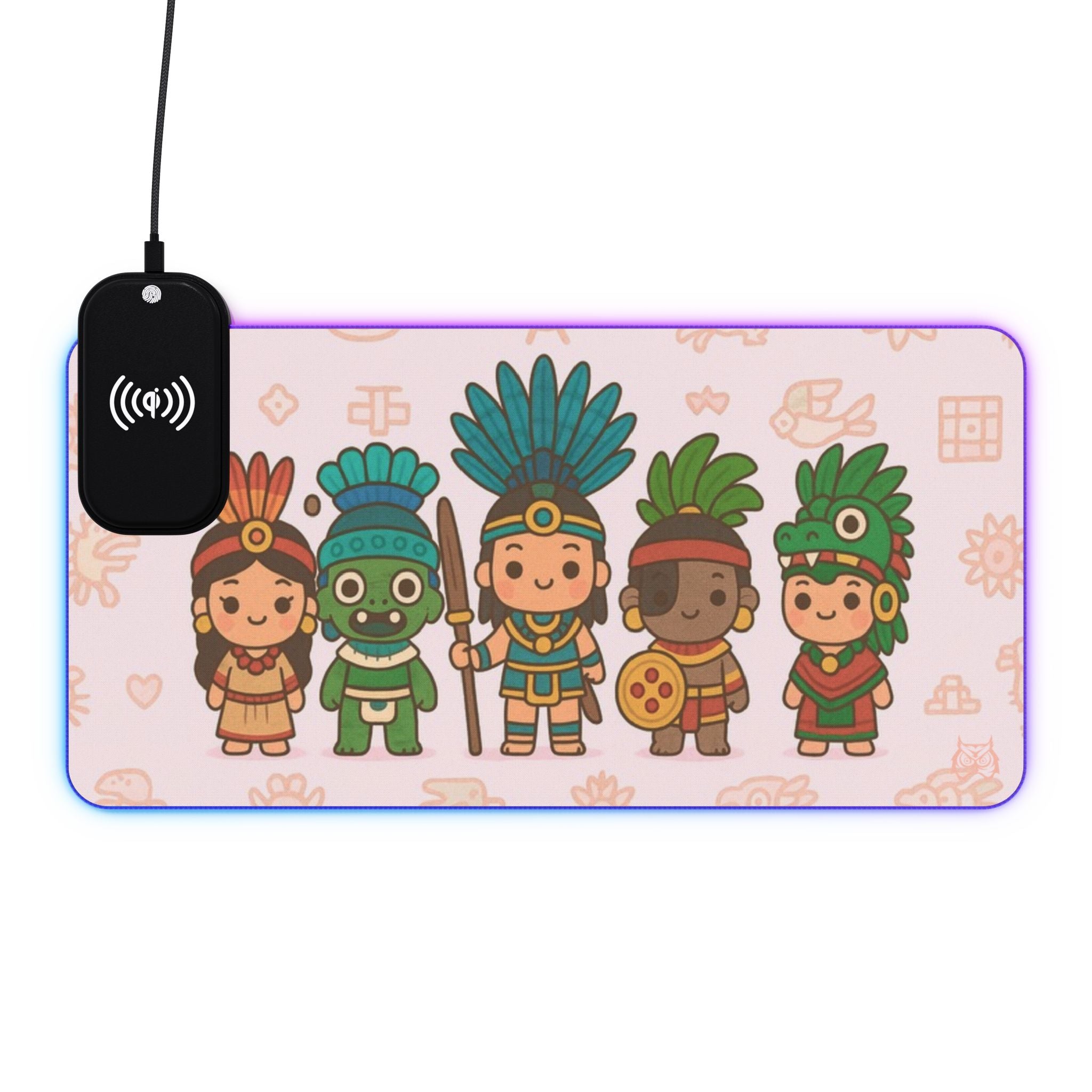 Owls Hoot Wireless Charging Mousepad- KAWAII AZTEC PEOPLE